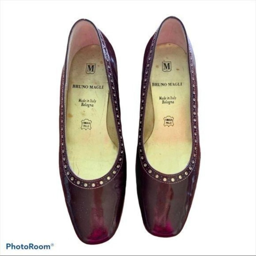 BRUNO MAGLI Pumps Low Heel Gold Trim Burgundy Wine Marron Oxblood 4.5